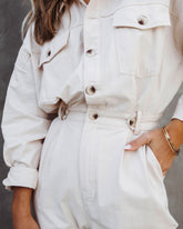 Understated Utility Cotton Pocketed Jumpsuit - Ecru